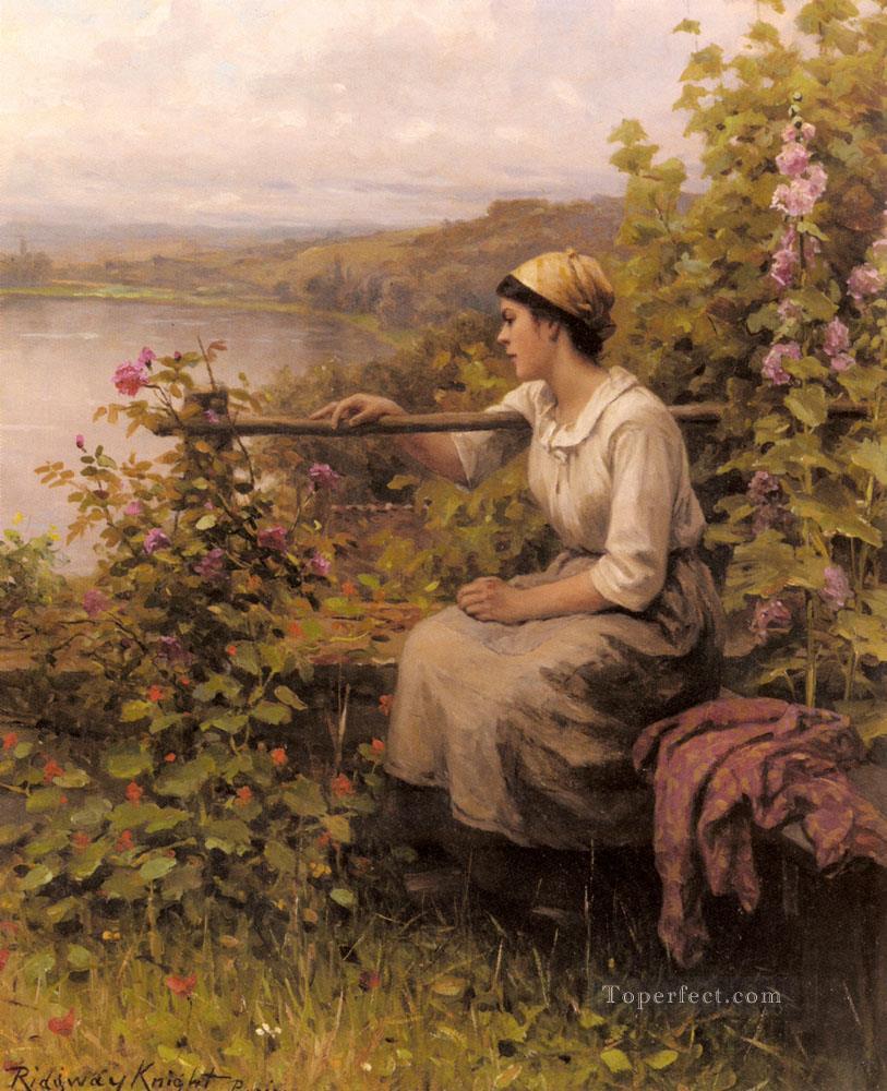 Resting In The Garden countrywoman Daniel Ridgway Knight Oil Paintings
